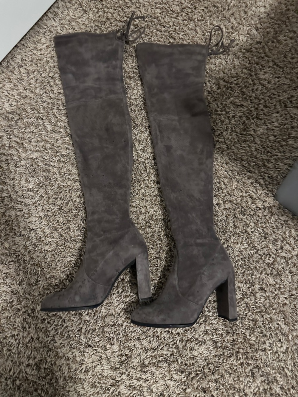 Over-the-Knee Suede High Heel Boots - Gray